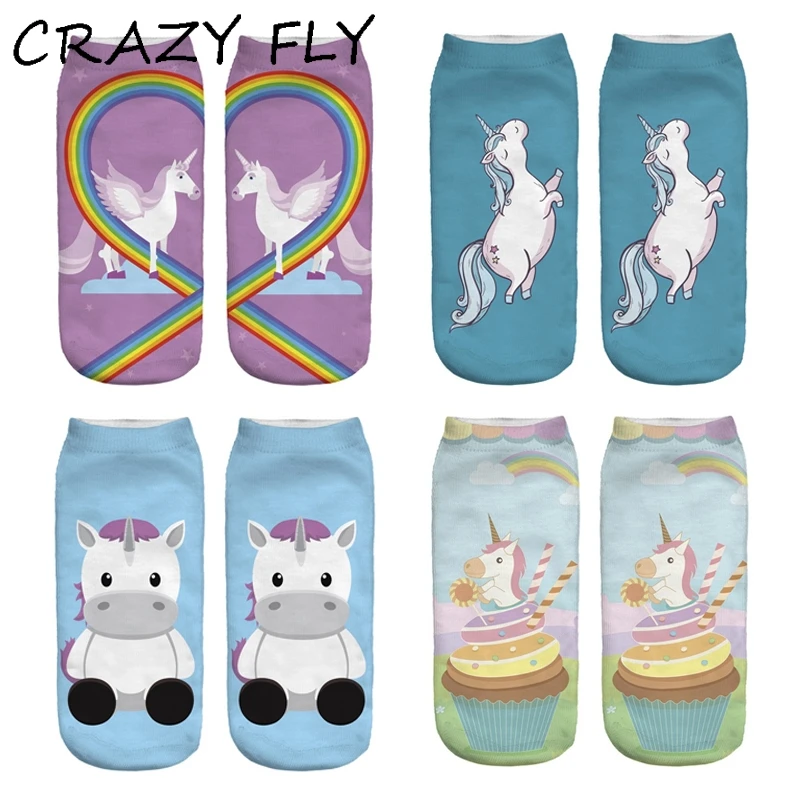 Магазин Crazy Fly 2019 новые Harajuku 3D носки с единорогами женские Kawaii лодыжки Licorne Calcetines