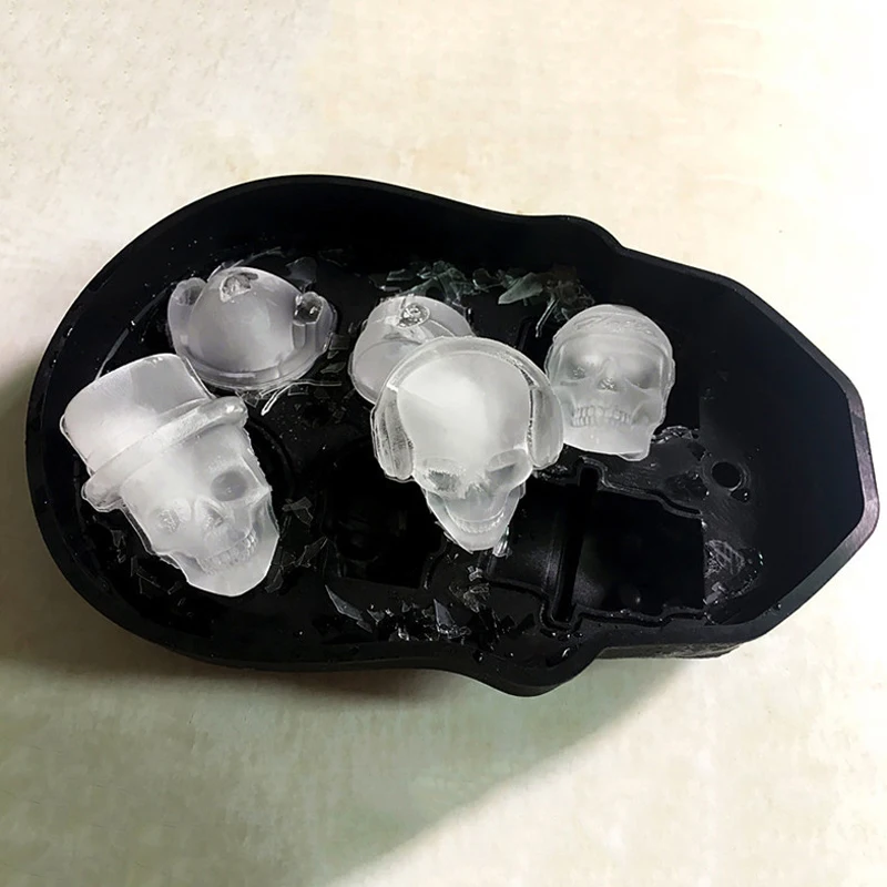 Новый Силиконовый 3D куб льда с черепом + воронка форма для шоколада коктейлей