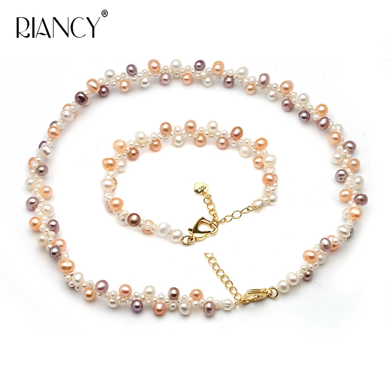 

Fashion Natural freshwater Multicolor Pearl Jewelry Sets Necklace/Bracelet 2Pcs for Women Jewelry Sets Wedding Gifts