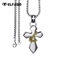elfasio mens unique design gold chained cross 316l stainless steel pendant necklace chain jewelry length 45 90cm