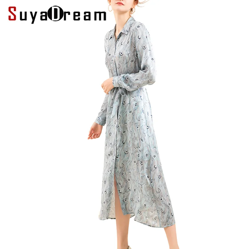Женское длинное шелковое платье SuyaDream элегантное футболка из 100% шелка с длинными