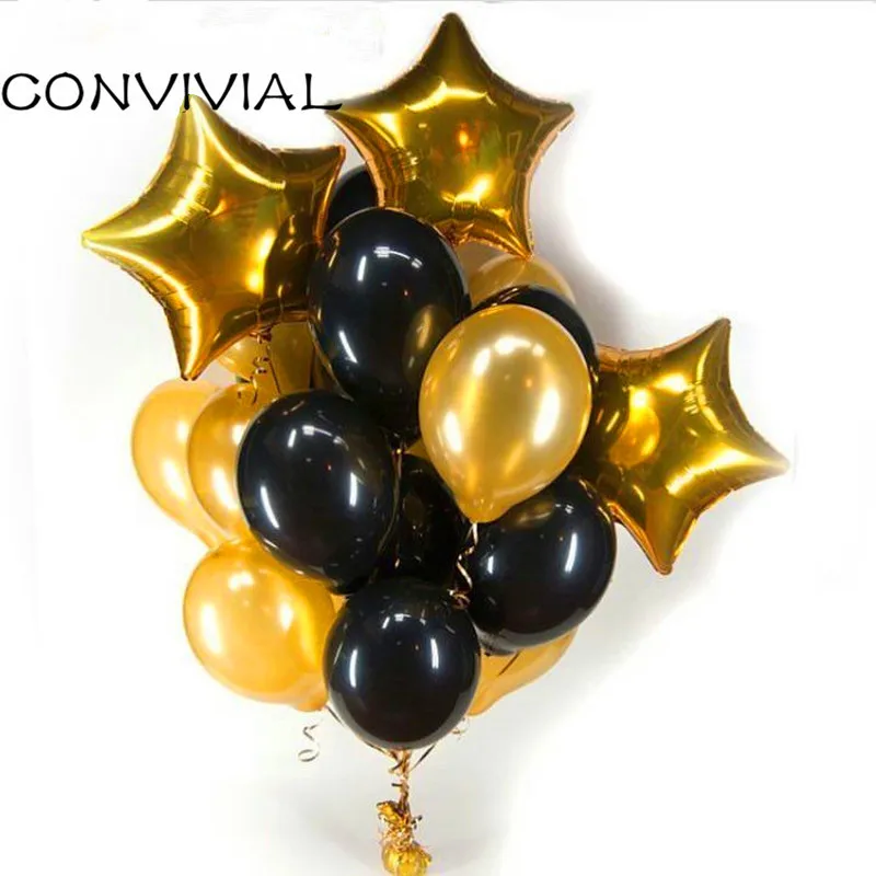 

13Pcs Black Gold Latex Balloons Gold Star Foil Balloons Wedding Decoration Birthday Balloons Black Party Inflatable Supplies