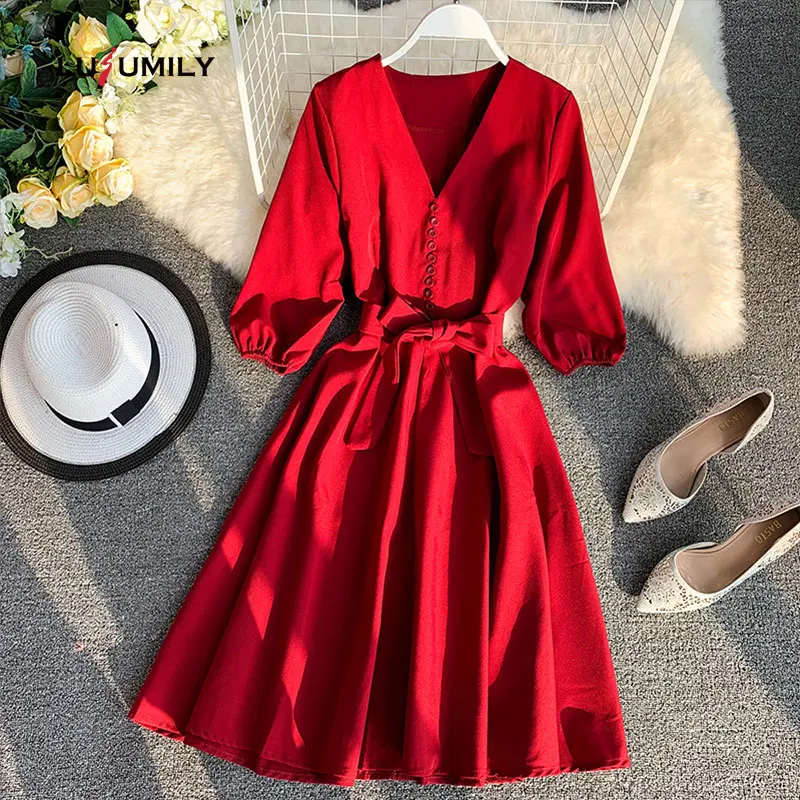 Lusumily Новинка 2020 Летние Повседневные платья для женщин Vestidos Mujer тонкий V-образный