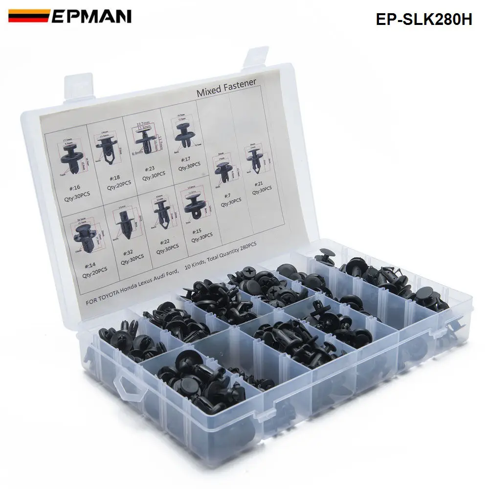 

280 шт./лот смешанный крепежный зажим и инструмент для автомобильного брызговика бампера с заклепками фиксированный крепежный зажим для Toyota ...