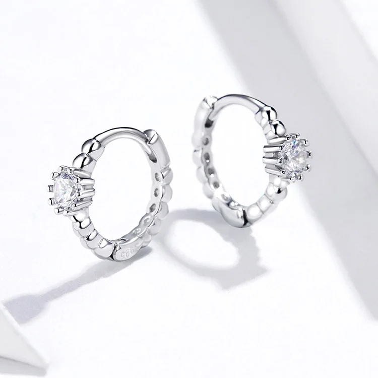 BISAER, серебряные серьги, 925 пробы, серебро, прозрачный кубический циркон, круглая форма, серьги-гвоздики для женщин, роскошные ювелирные изделия EFE194