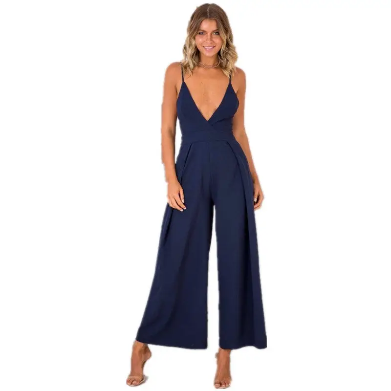 Sexy V Neck Backless Strap Jumpsuit Women Summer 2018 Casual Loose Long Overalls for Orange Romper Bodysuit Pants with Bow | Женская