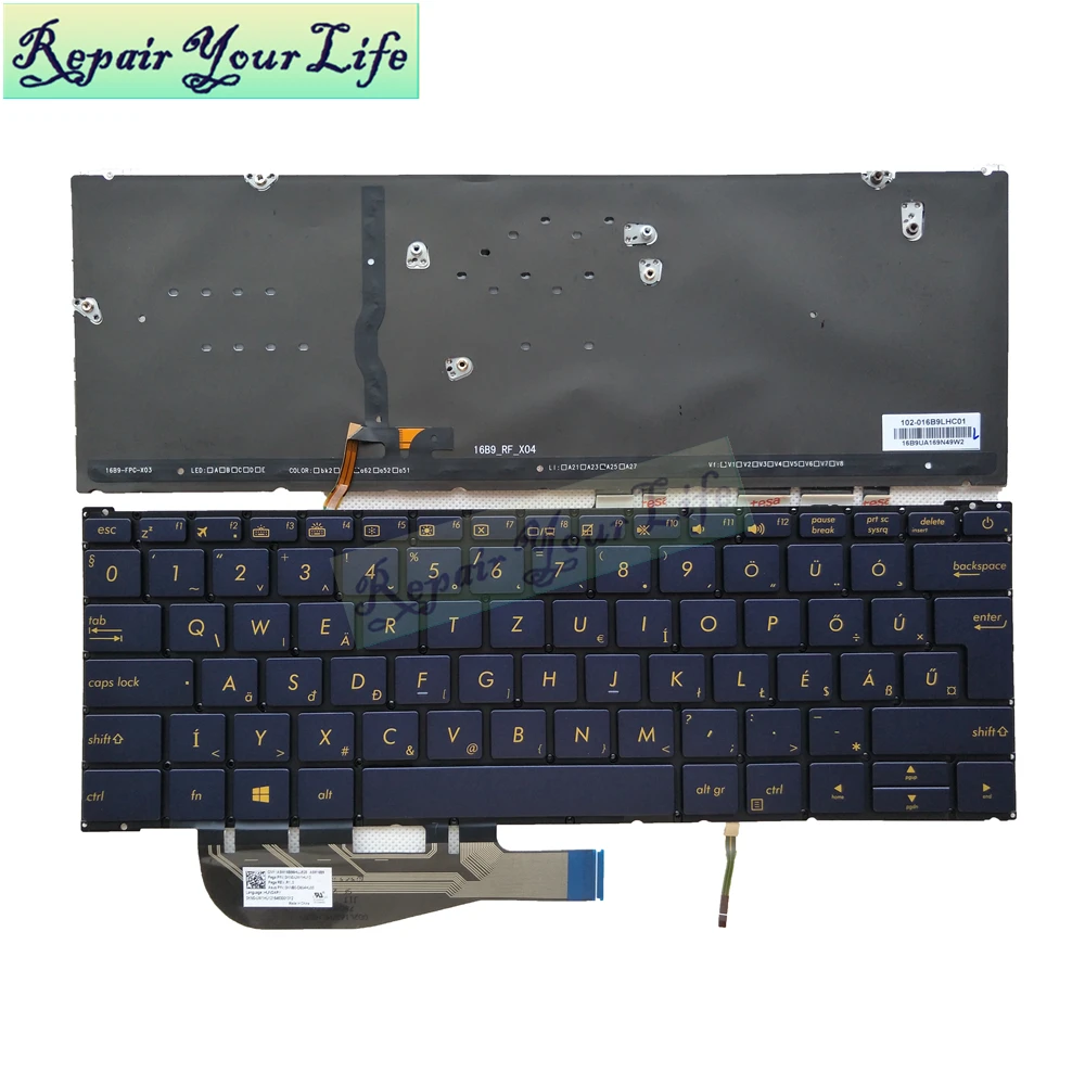 

Repair You Life laptop keyboard for Asus ZenBook 3 UX390UA UX390 Hungary layout HU with backlit Navy Blue keyboard new