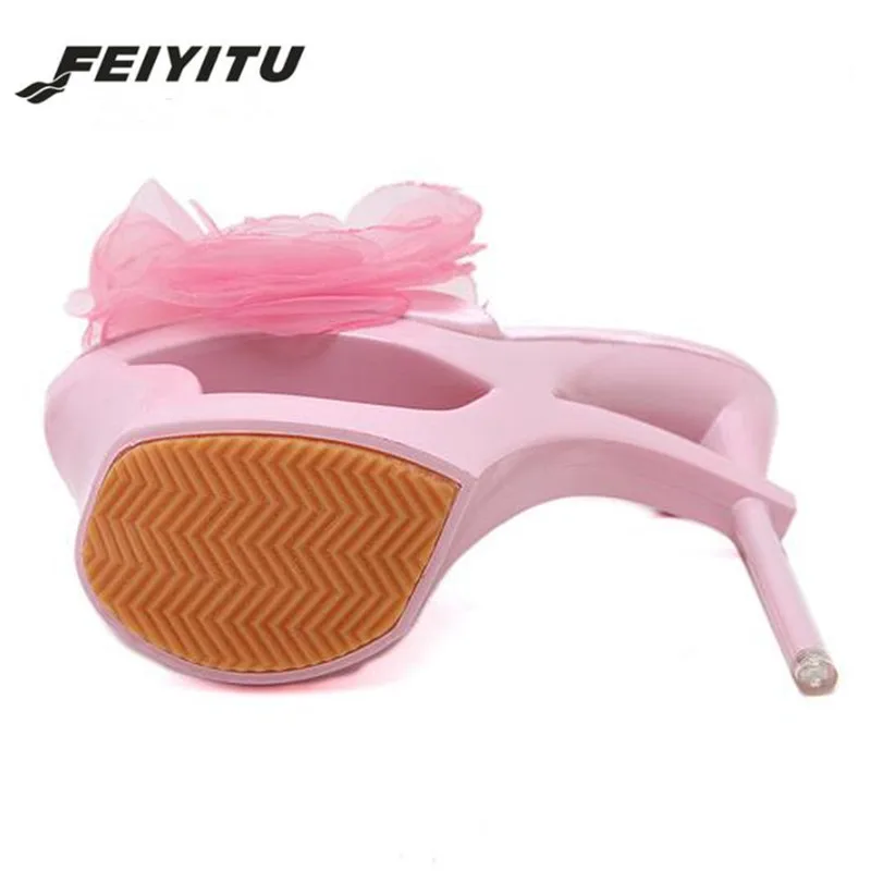 Женские шлепанцы на высоком каблуке 16 см FeiYiTu Клубные Босоножки платформе с