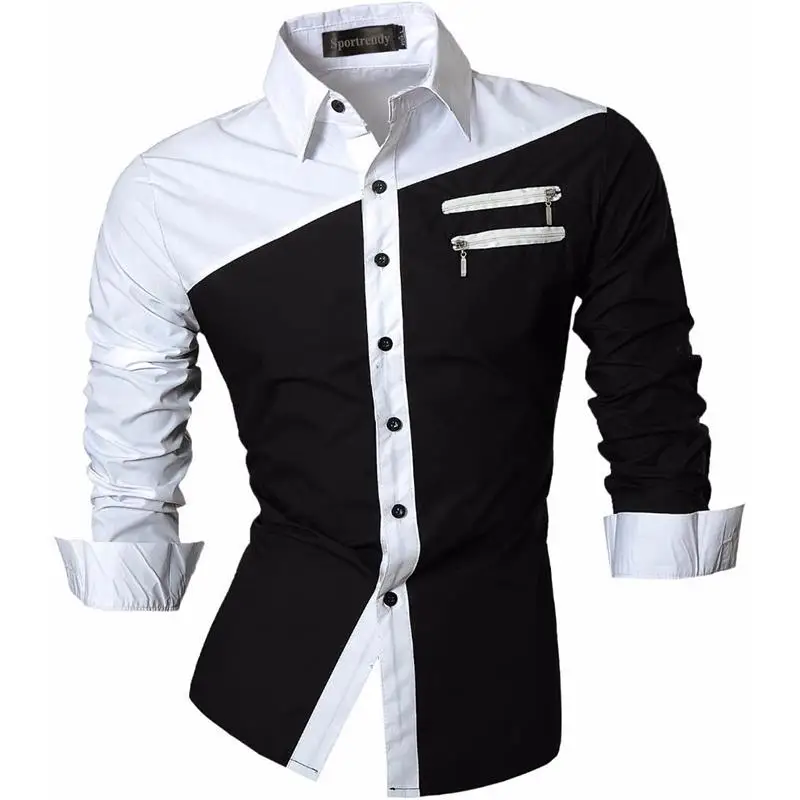 JZS052-Black Sportrendy, мужские рубашки, повседневные, модные, с длинным рукавом, облегающие, стильные, с принтом черепа, татуировки, JZS047 - Цвет: JZS052-Black