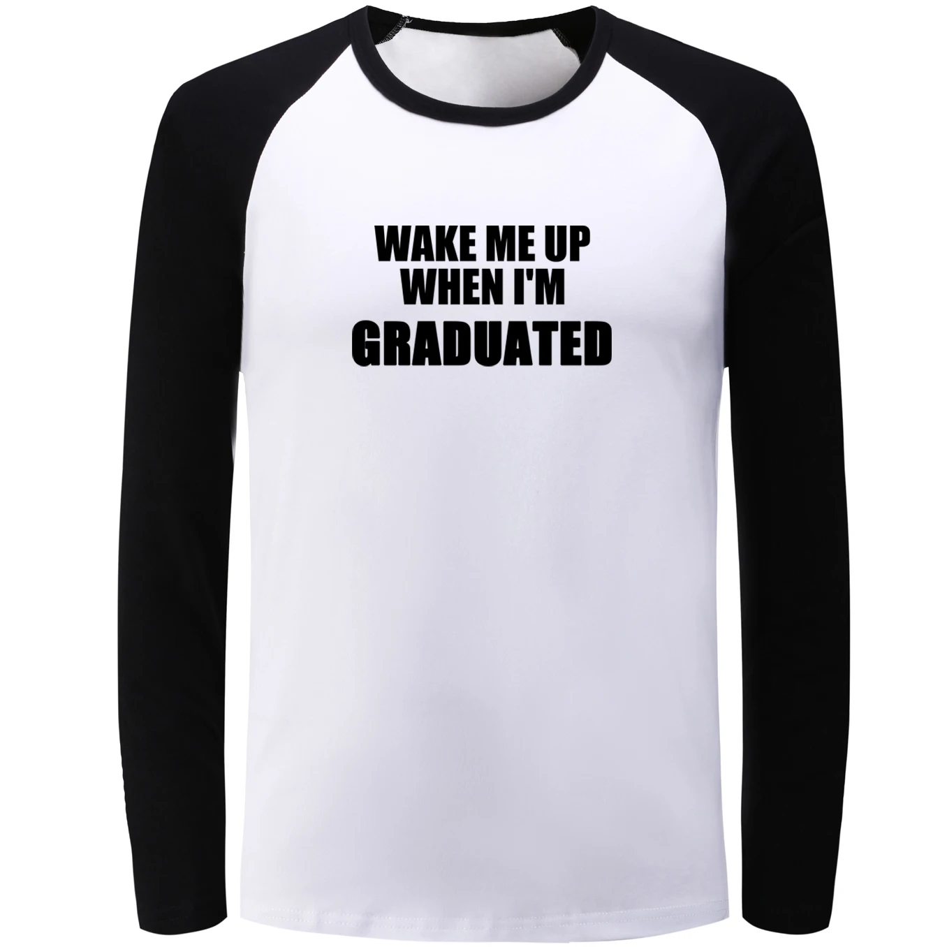 IDzn синий черный реглан с длинным рукавом Футболка Wake Me Up When I'm градуированная
