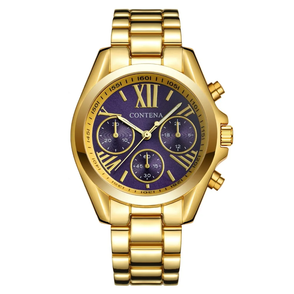 Новые знаменитые золотые фиолетовые Подарочные часы для женщин кварцевые