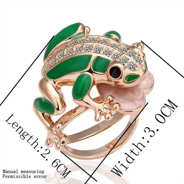 Free shipping 18K GP gold plated ring fashion jewelry nickel free copper rhinestone crystal green frog SMTPR015 | Украшения и