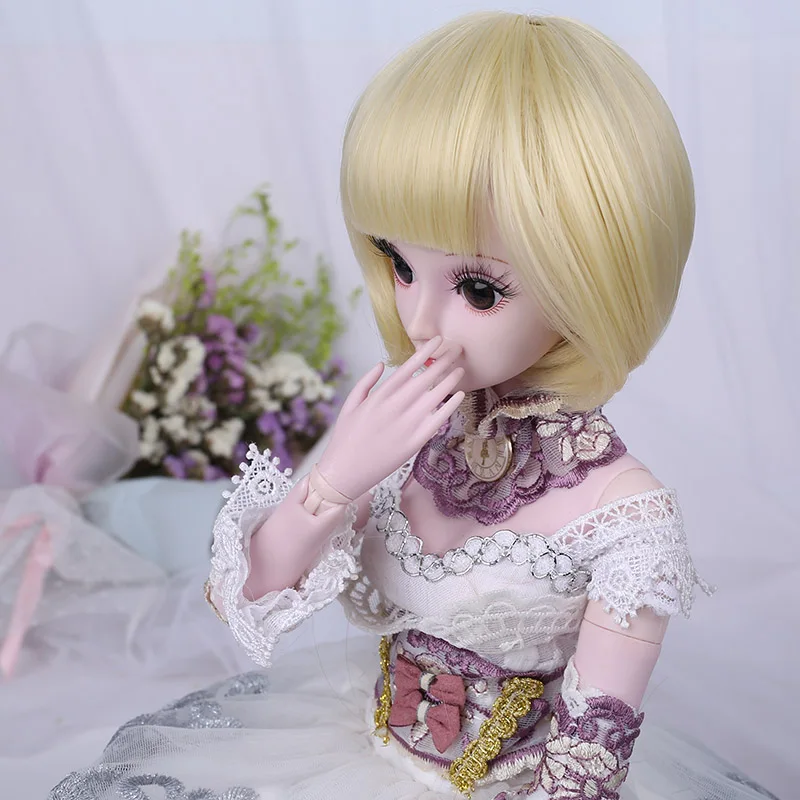 Cateleya BJD SD WIG Neat bangs Bobo head Mushroom Unisex Short straight hair For dolls 1/3 1/4 wig Light Gold | Игрушки и хобби