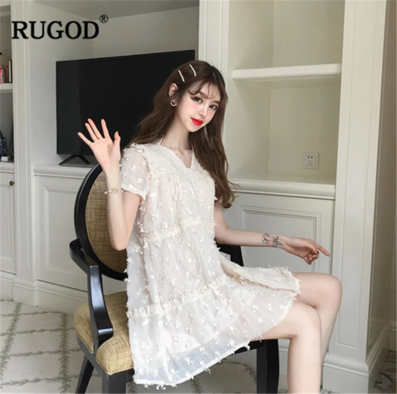 Женское платье с v-образным вырезом RUGOD свободное трапециевидной формы короткими