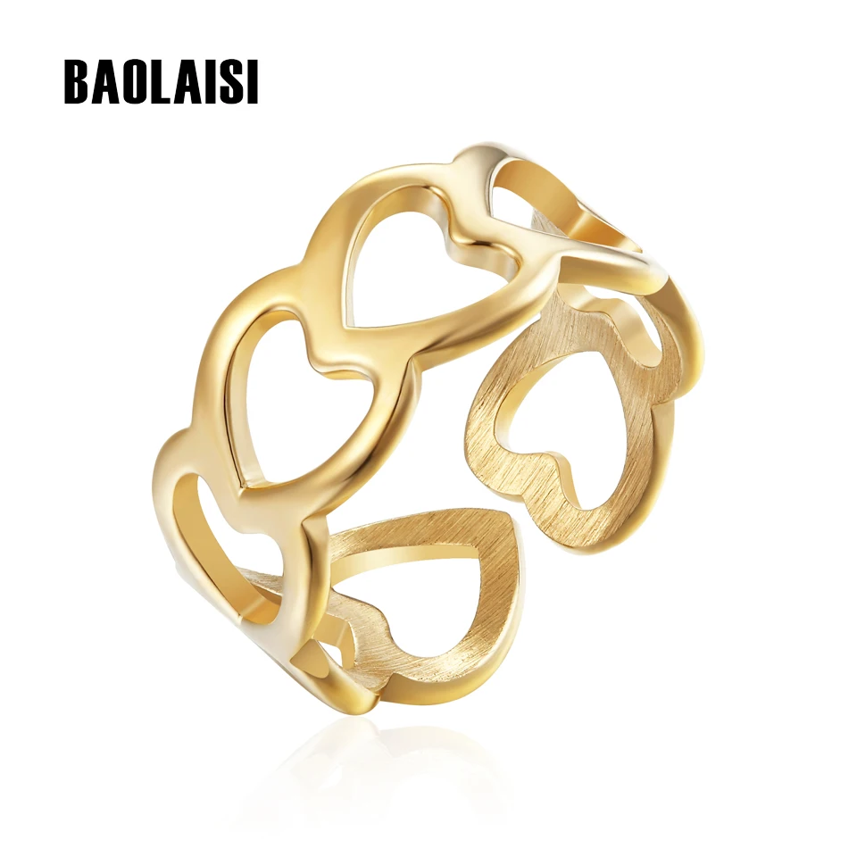 Фото BAOLAISI романтическое золотистое серебристое кольцо в форме сердца недорогие