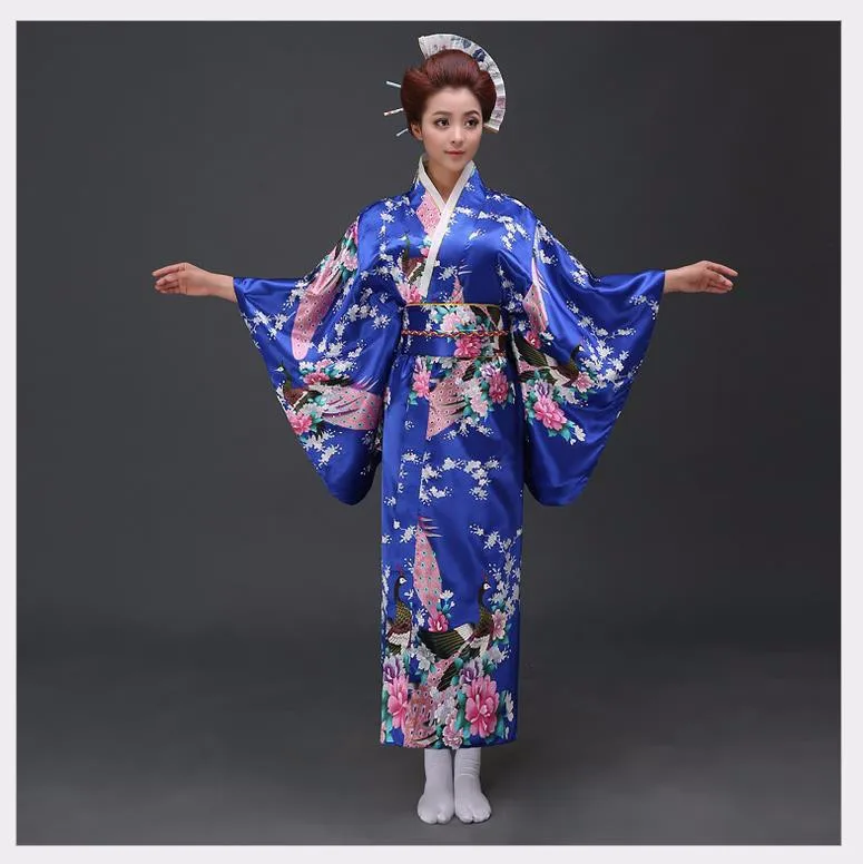 

National Trends Women Sexy Silk Satin Kimono Yukata With Obi Novelty Evening Dress Japanese Cosplay Costume Flower One Size