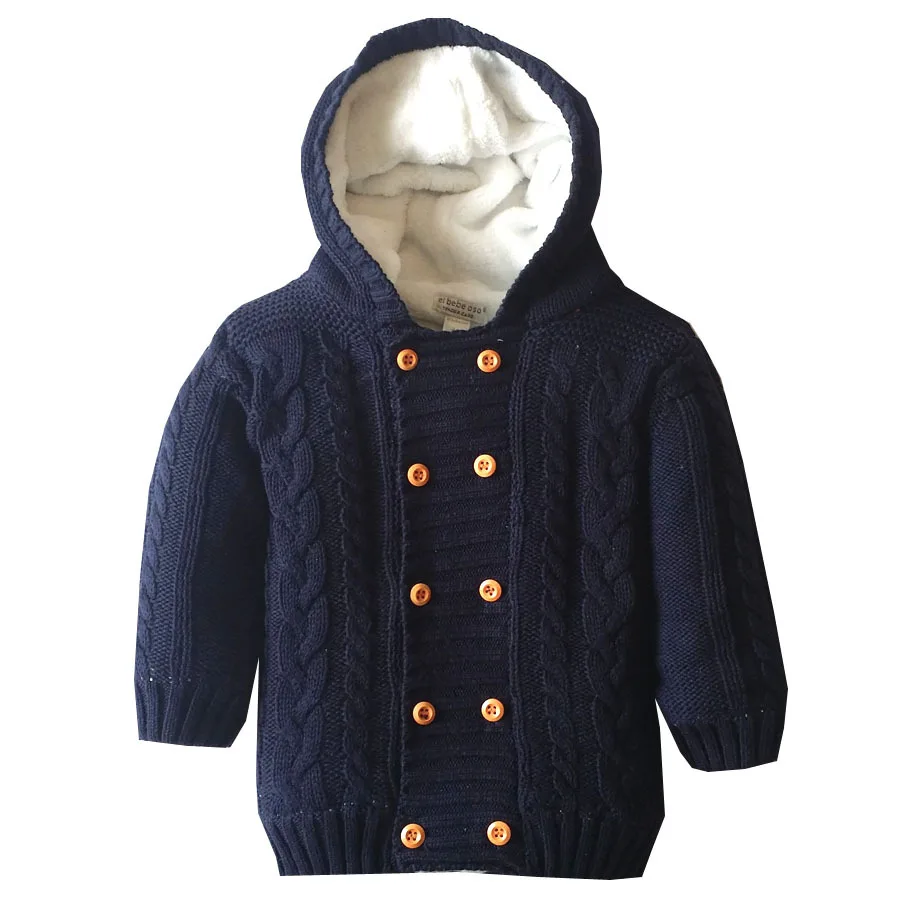 Детский толстый свитер с капюшоном хлопковый однотонный двубортный на возраст