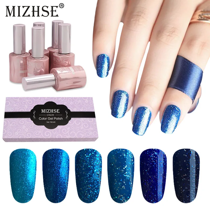 MIZHSE искусственный набор синего цвета Алмазный Блестящий лак для ногтей УФ