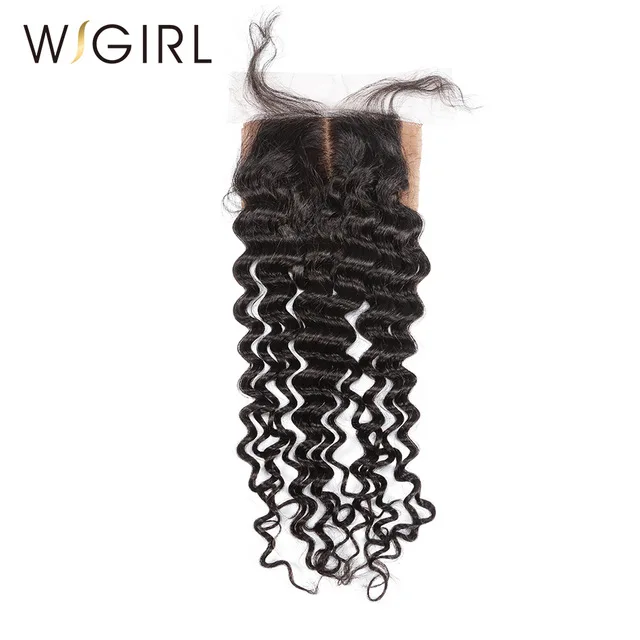 Wigirl волосы бразильские глубокая волна шелковая основа закрытие 100% человеческие