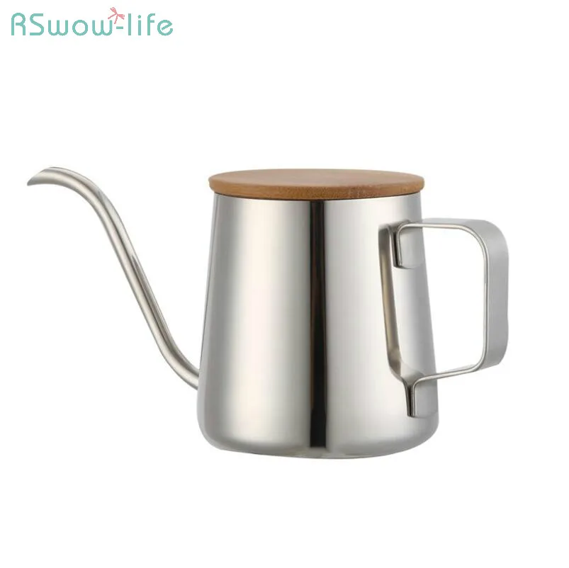 

350ML Wooden-Capped Coffee Pot 304 Stainless Steel Hand-Flushed Narrow Spout Office Home Supplies Portable Travel Water kettle