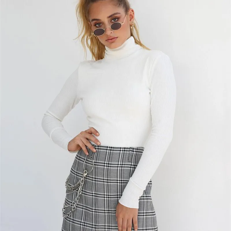Женский свитер с высоким воротником черный или белый Повседневный пуловер