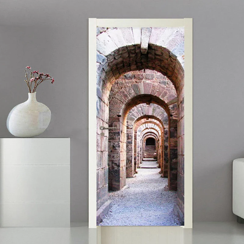 

Classical European Style Door Stickers 3D Stereo Arch Stone Art Decoration Wallpaper Living Room Kitchen PVC Waterproof Murals