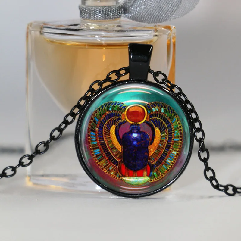 Ожерелье с подвеской скарабей стеклянная плитка ожерелье египетское бижутерия