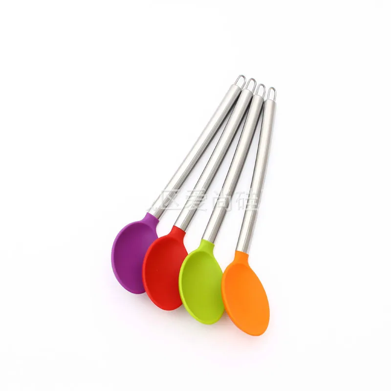 1PCS Wholesale Silicone Spoon Stainless Steel Cookware Cooking Anti-Hot Spatula | Дом и сад