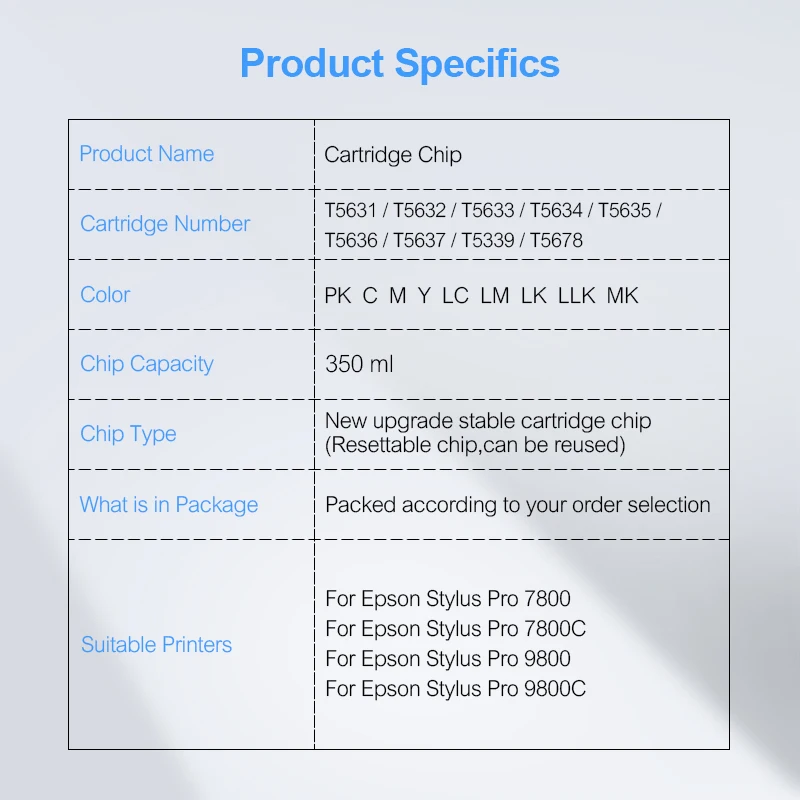 T5631-T5639 T5678 Картридж Чип Постоянный чип ARC для Epson Stylus Pro 7800 7800C 9800 9800C принтер (9 видов