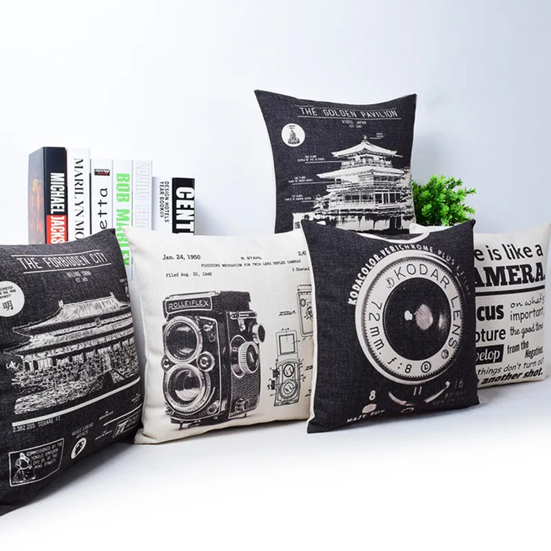 

Vintage Camera Newspaper Printed Pillow Cover Golden Pavilion And Forbidden City Decorative Throw Pillow Case Cushion Cover