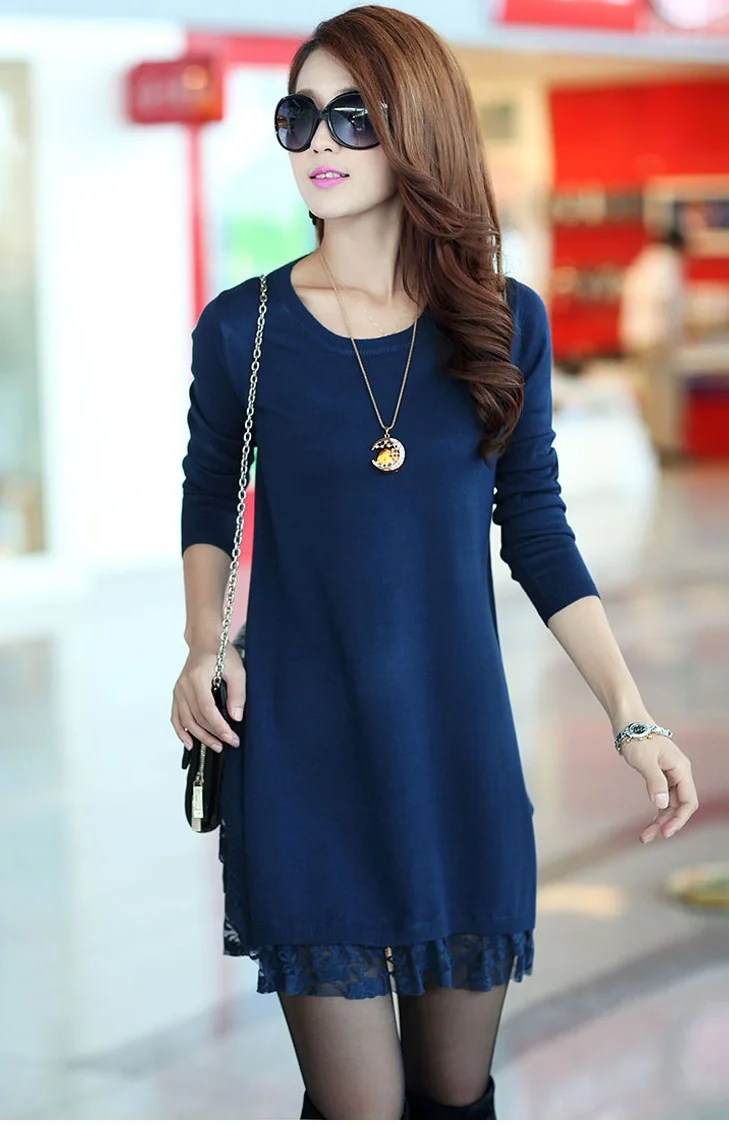 

2019 long sleeve in the spring and autumn period and the bigger sizes show thin render women dress lace knit sweater
