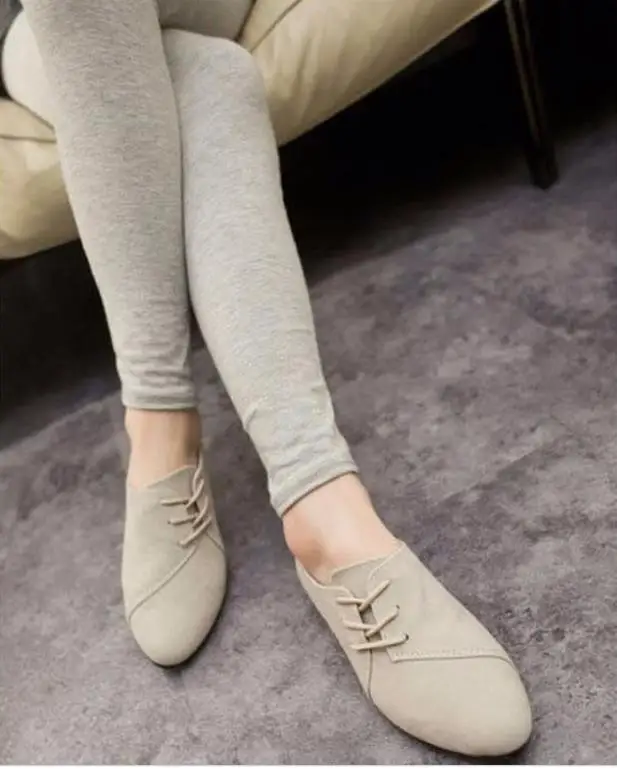 Женские туфли из нубука на шнуровке плоской подошве|flat shoes|casual women shoestoe shoes |