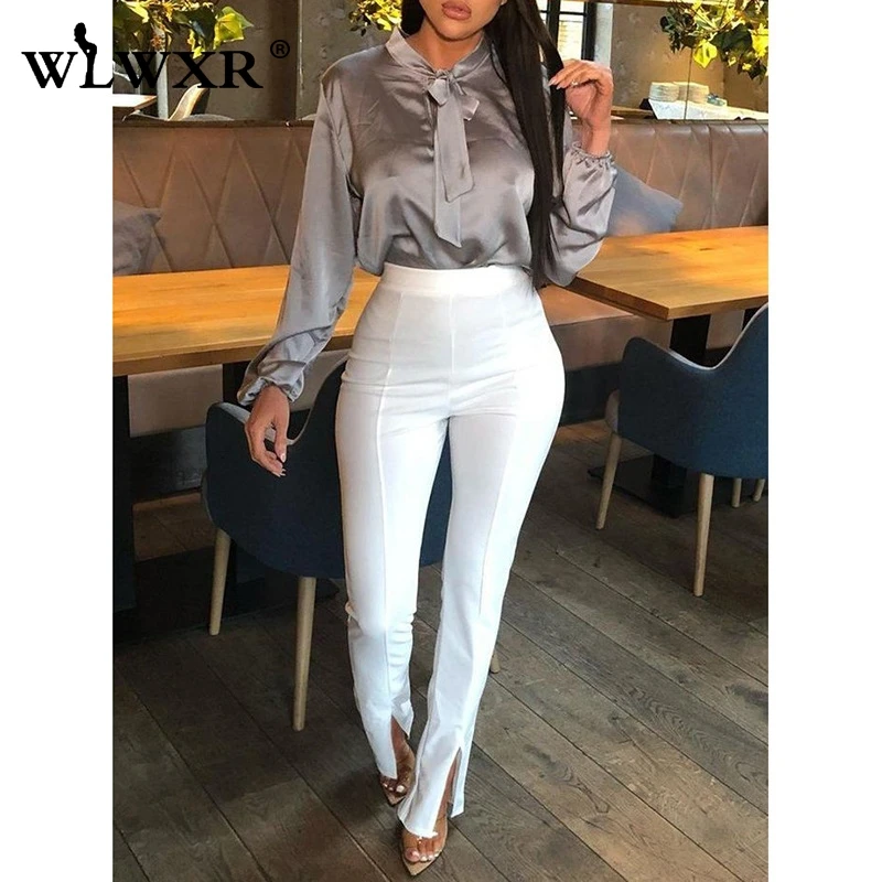 WLWXR повседневные широкие летние облегающие брюки с разрезом женские офисные