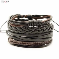 vintage multi layer leather bracelet mens fashion woven handmade leather rope winding bracelet bracelet mens jewelry gifts