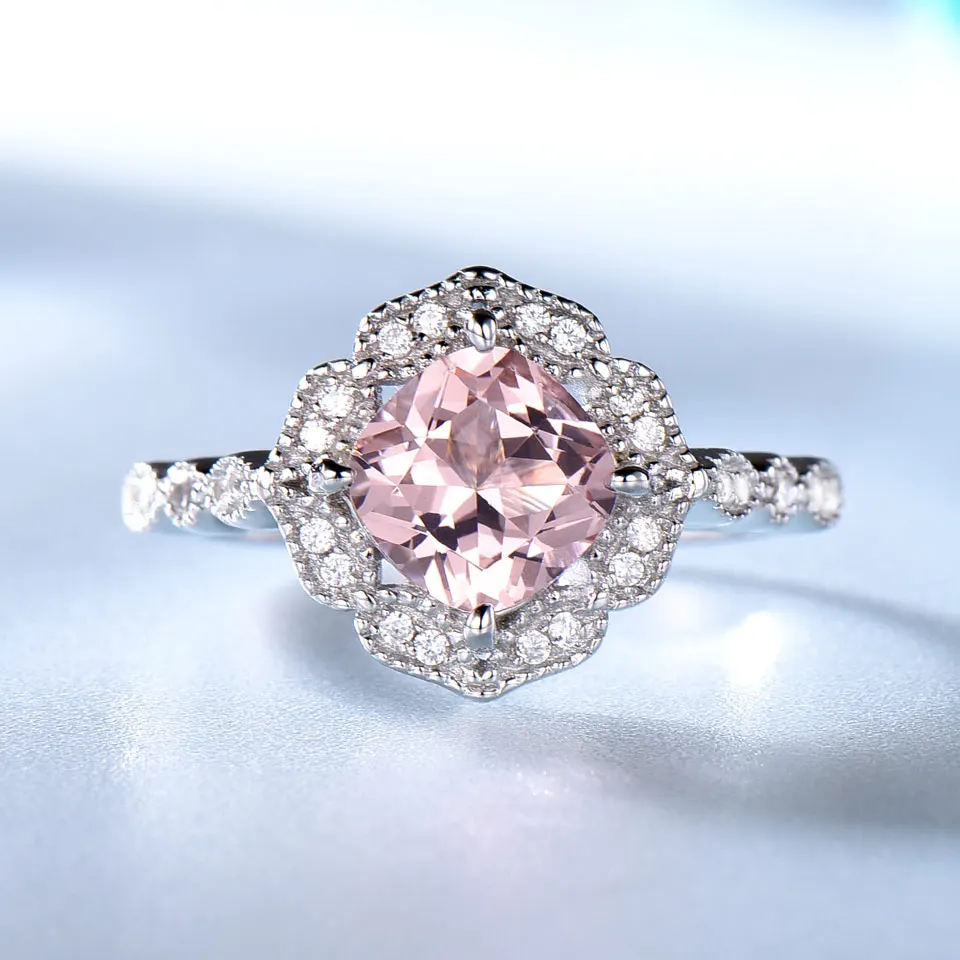 UMCHO Created Nano Morganite Rings 925 Sterling Silver Flower For Women Engagement Anniversary Wedding Gift Fine Jewelry | Украшения и