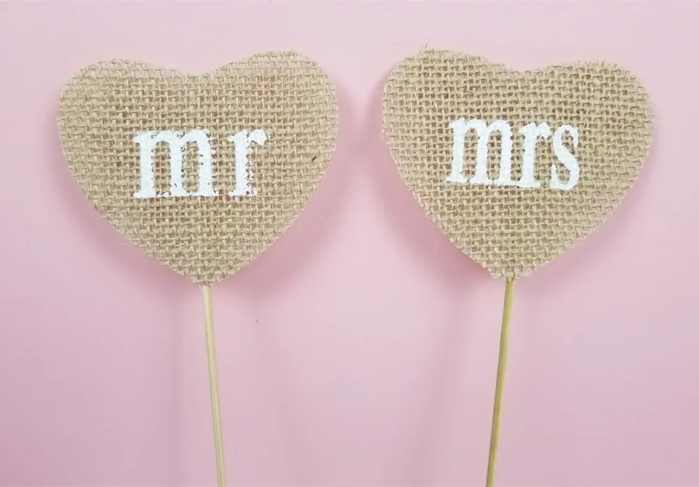 Абрикос 2 шт./компл. Mr Mrs в форме сердца флаг из натурального джута Мешковина