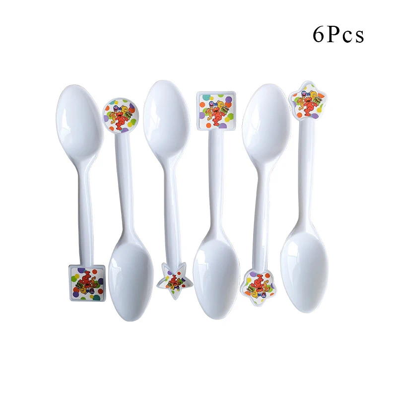 Spoon x 6 Вечерние украшения с героями мультфильма «Улица Сезам» Элмо, посуда, бумажный стаканчик, тарелка, шляпа, Детские воздушные шары для вечеринки в честь Дня Рождения, AW03 - Цвет: Spoon x 6