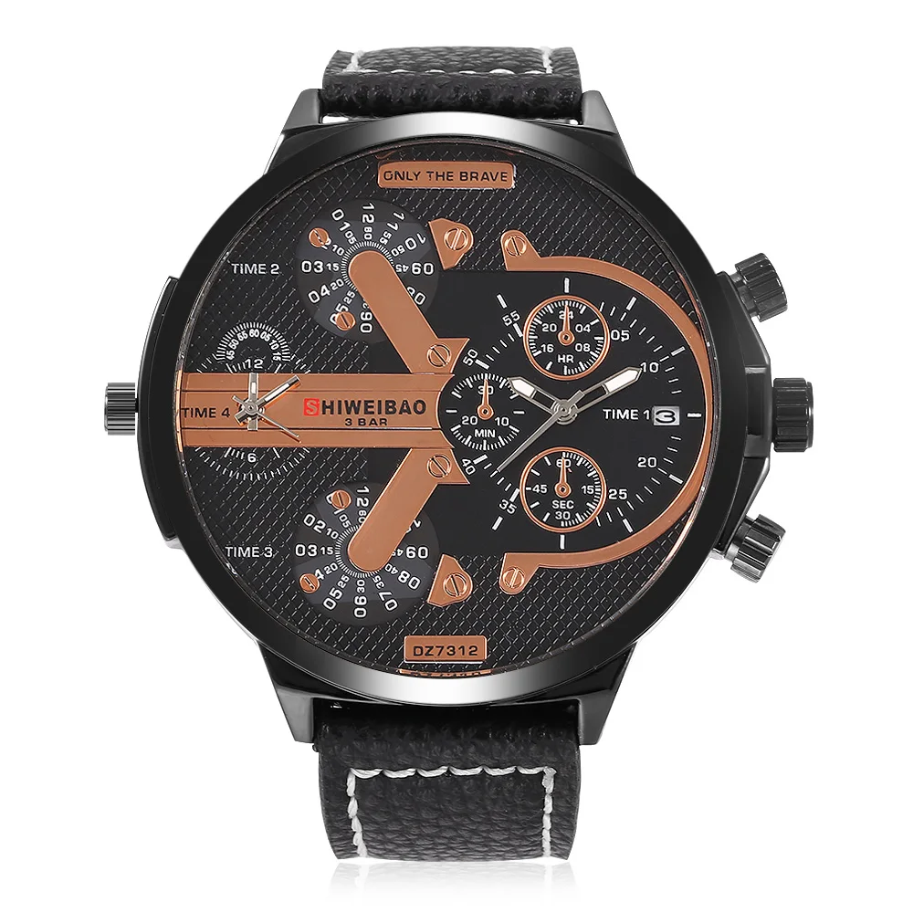 Мужские деловые кварцевые часы спортивные брендовые военные с двойным разницей