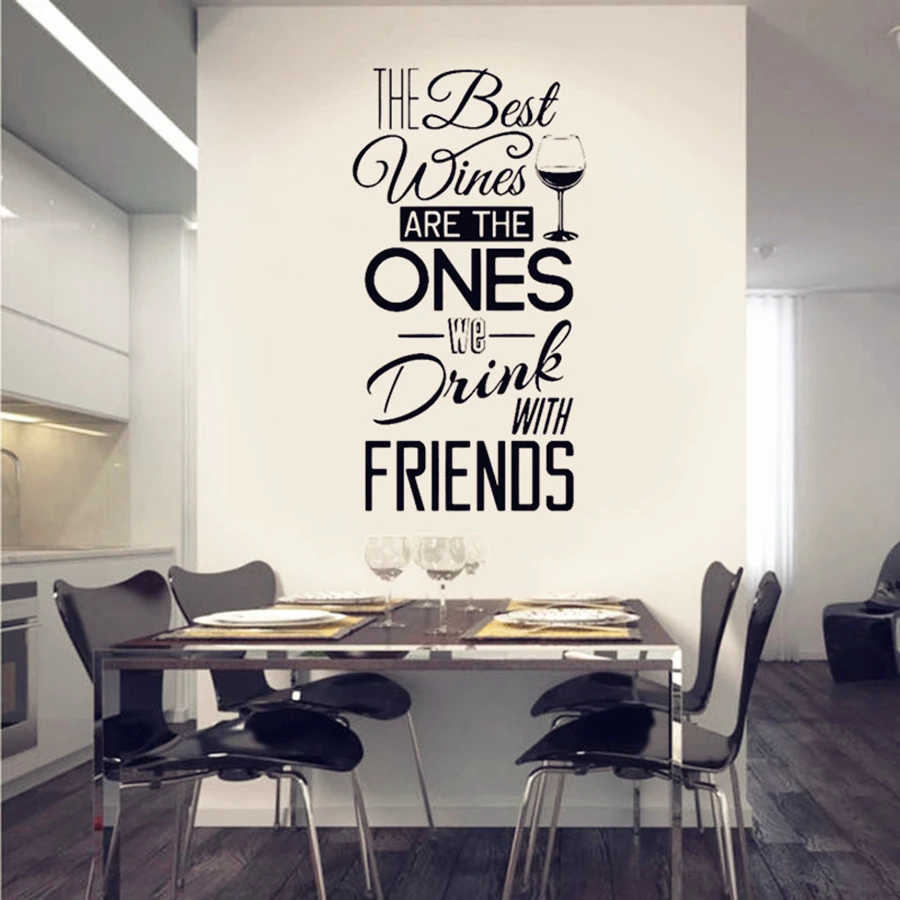 

Кухня наклейка-цитата на стену "Best вина... с друзьями" виниловые наклейки на стены Стикеры Обеденная, Кухня Wall Art росписи домашний декор