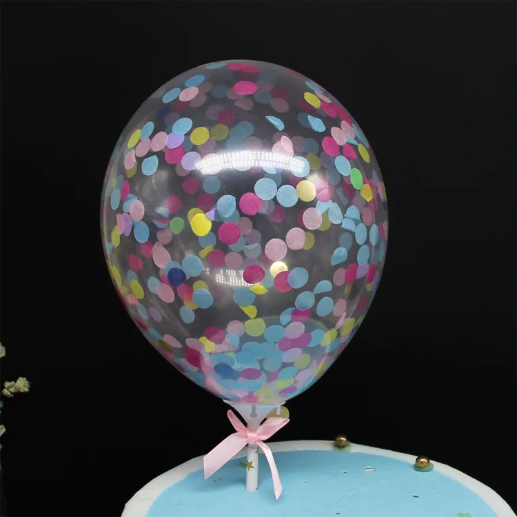round colorful 5 компл. 5 дюймов прозрачные блестки конфетти Пузырьковые шары с стержнем бантом свадьба день рождения торт Топпер Декор шар - Цвет: round colorful