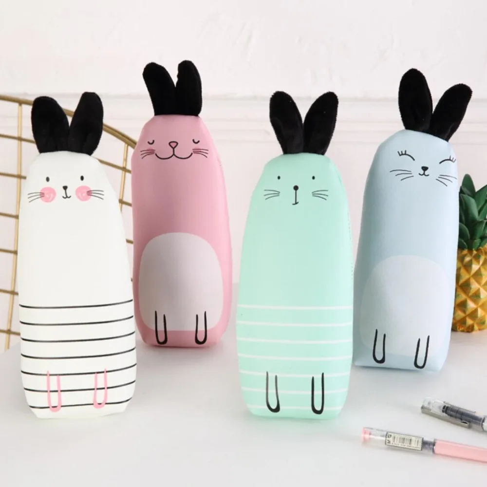 Чехол органайзер из искусственной кожи с длинными ушками и кроликом|pu pencil case|pencil