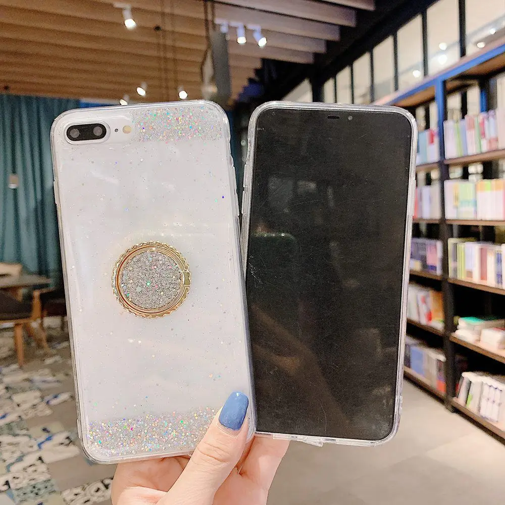 KISSCASE Модный Блестящий чехол для телефона iPhone 6 6s 7 8 X XS XR Прозрачный с кольцом 8Plus