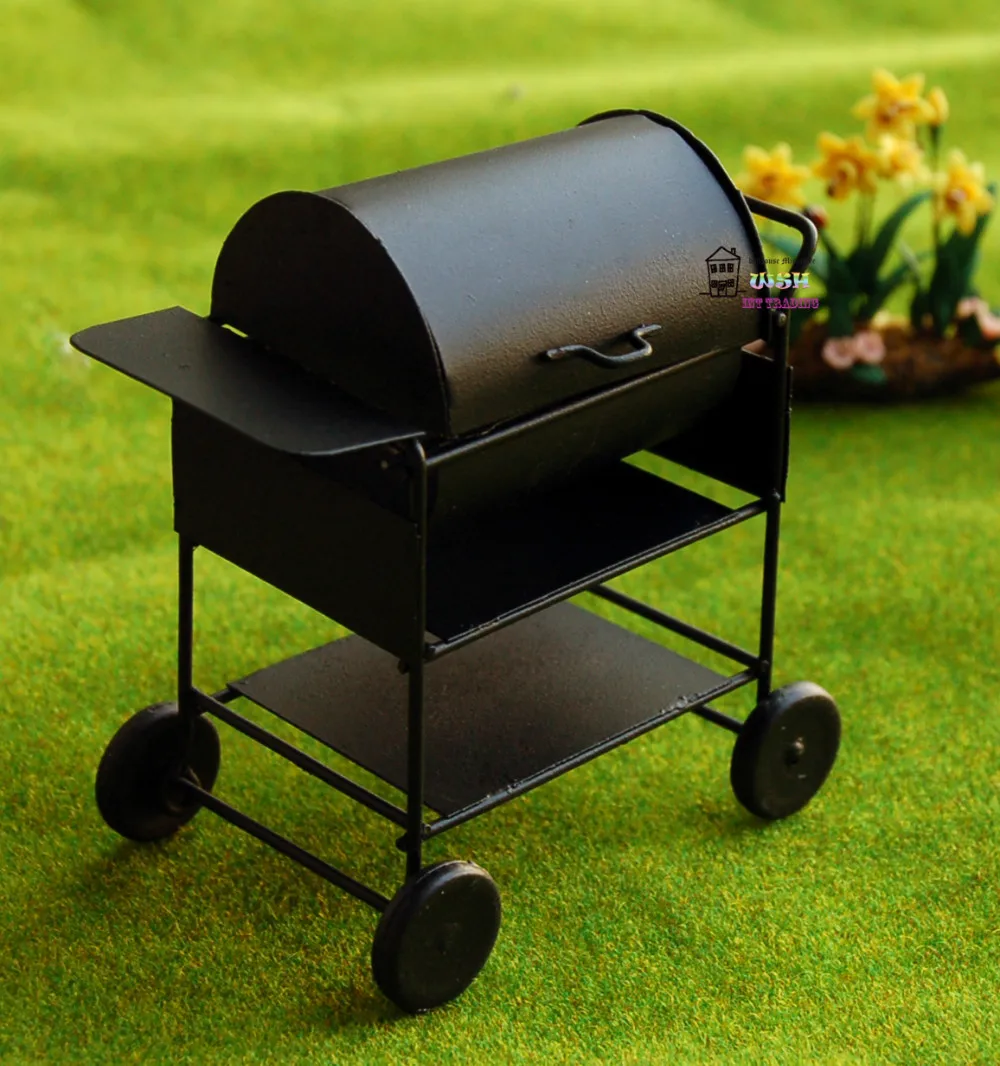 1:12 Dollhouse miniature Metal Black Square Outdoor Ovens Dolls Accessories BBQ Grill Cart Classic toys | Игрушки и хобби