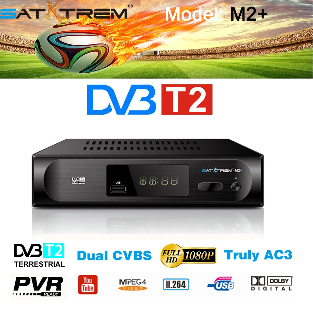 Satxtrem M2 Plus DVB T2 Tdt ТВ приставка для цифрового DVB T2 ТВ приставка тюнер vga с Wifi MT7601 приемник Поддержка Dolby AC3