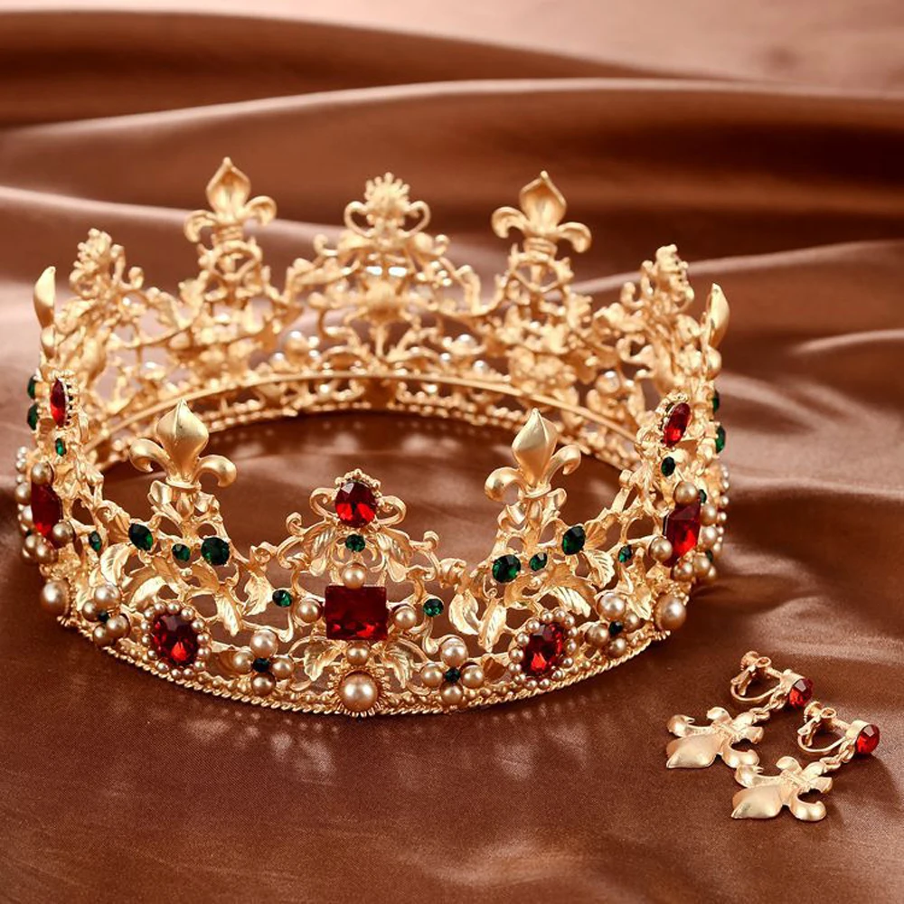 Baroque Retro Luxury Pearl Crystal Gold Crown Bridal Wedding Jewelry Rhinestone Tiaras Crowns Pageant Dress Hair Accessories
