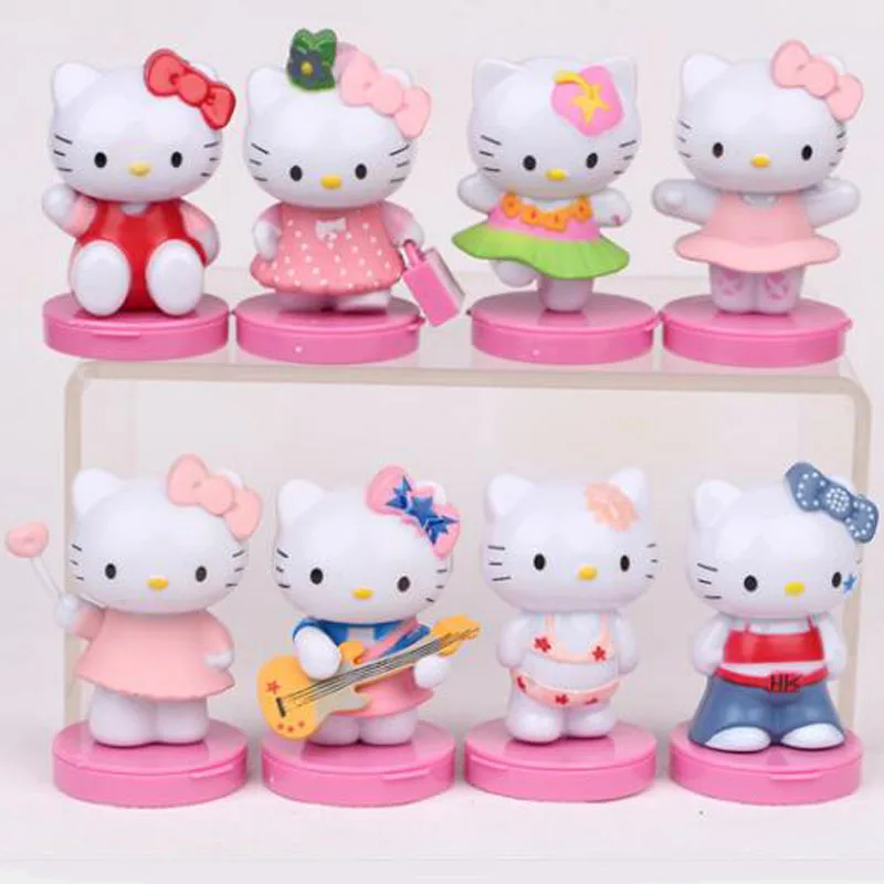 8 шт./компл. милый прекрасный рисунок Hello Kitty из ПВХ движущаяся фигурка белого и