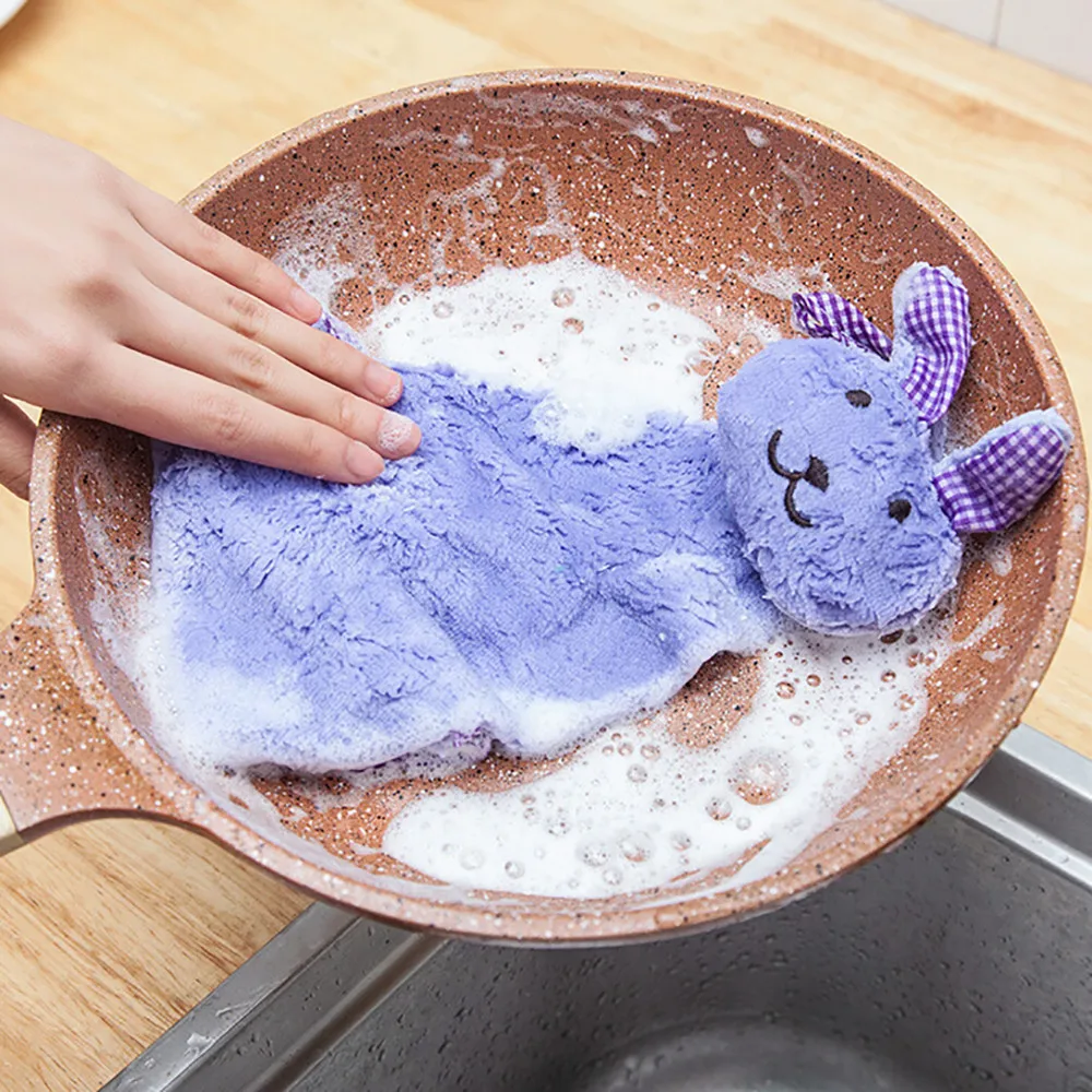 Кухня мультфильм животных Висячие Ткани Мягкие плюшевые Dishcloths ручное полотенце платок для женщин хлопок Новое поступление Прямая поставка