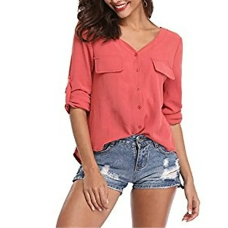 Женская однотонная блузка Повседневная рубашка большого размера с длинным