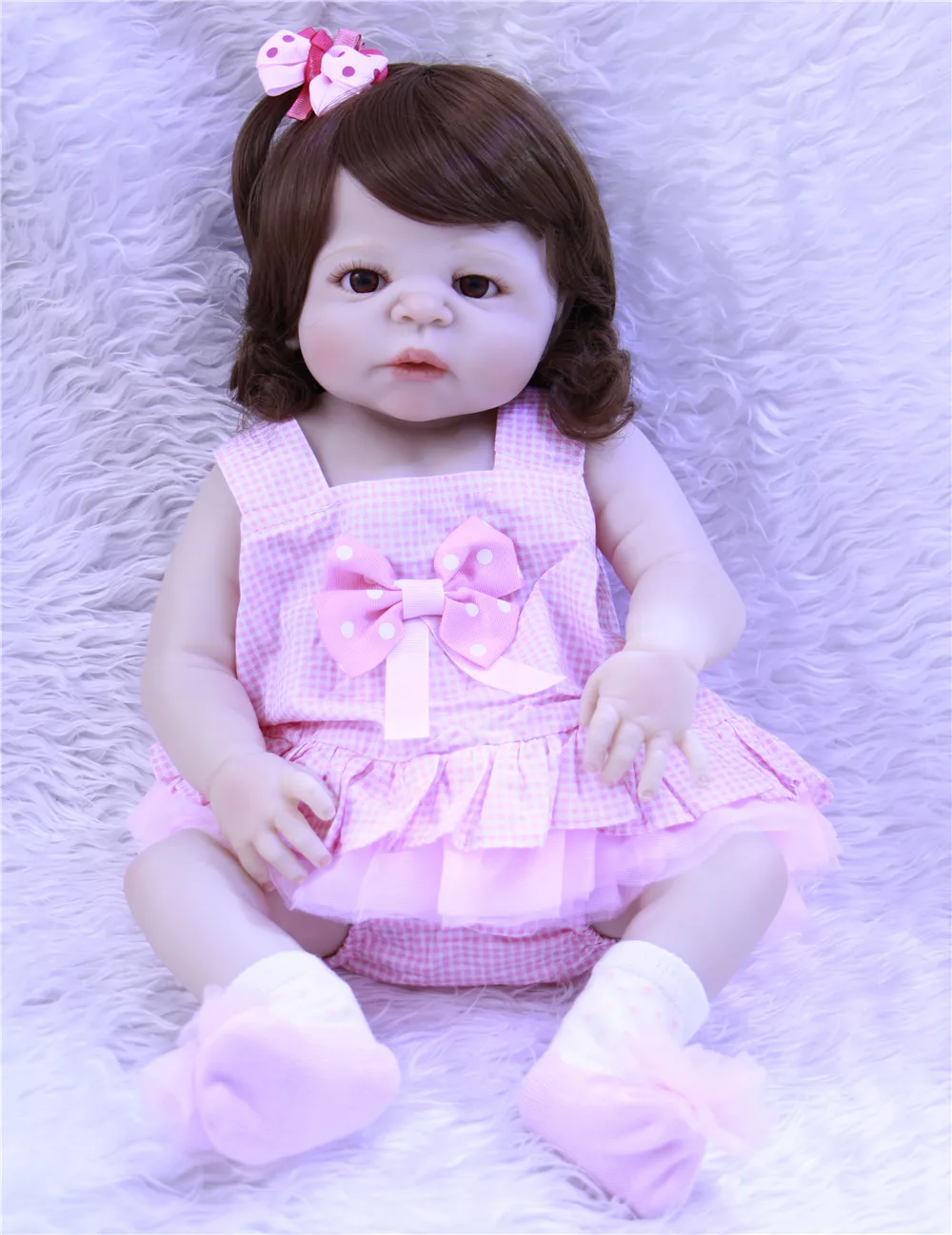 Модные 57 см реалистичные локоны для малышей с розовым платьем принцесса Bebe Reborn