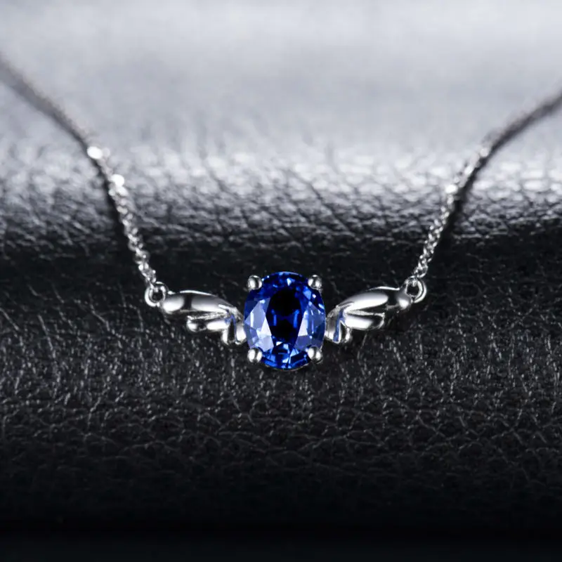 Ожерелье из белого золота с натуральным сапфиром 18 К Подвеска для женщин